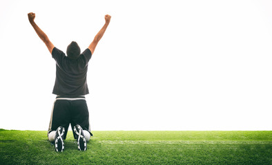Soccer, football player celebrating on the grass