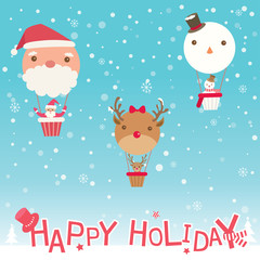 Happy Holiday with Christmas balloons on snow background