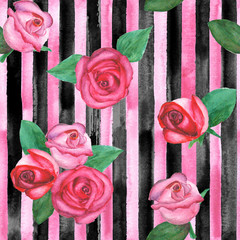 Vertical striped roses pattern