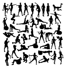 Woman Sport, fitness and Gym Activity Silhouettes, art vector design