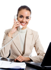 Businesswoman working at office, isolated