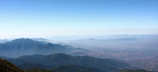 Panoramic view of beautiful mountain against blue sky at Kew Mae Pan in Doi Inthanon national park , Chiang Mai , Thailand