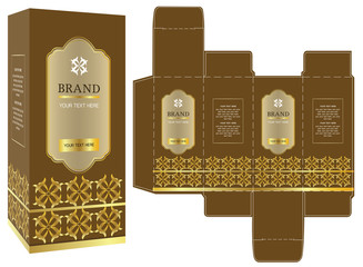 Packaging design, gold luxury box design template and mockup box. Illustration vector