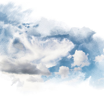 Watercolor illustration of sky with cloud (retouch).