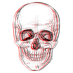 Illusion. Electro skull. Hand-drawn style.