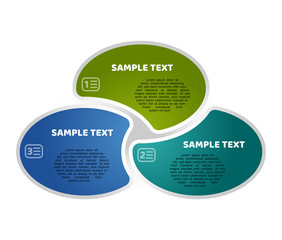 Circle infographic template with 3 steps. Colorful elipses with icon and sample text. For presentation and design concept. Vector illustration.