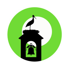 stork in tower bell illustration