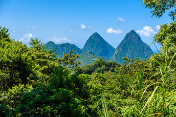 Gros and Petit Pitons near village Soufriere on Caribbean island St Lucia - tropical and paradise...