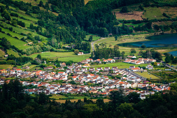 Fototapeta na wymiar Beautiful view of Sete Cidades village in Sao Miguel Island, Azores, Portugal