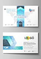 Business card templates. Easy editable layout, abstract vector design template. Chemistry pattern, connecting lines and dots, molecule structure, medical DNA research. Medicine concept.