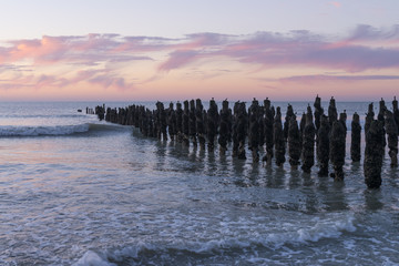 Crépuscule sur les bouchots à Quend-Plage