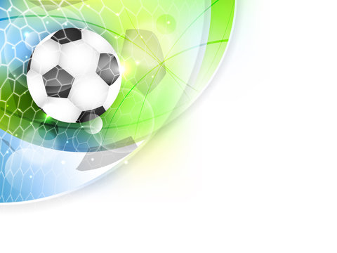 Soccer vector banner with net, ball and glitter.