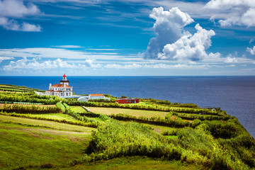 Fototapeta na wymiar Beautiful view over Lighthouse Farol da Ponta da Ferraria in Sao Miguel Island Azores Portugal