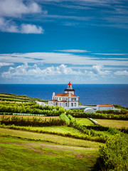 Beautiful view over Lighthouse Farol da Ponta da Ferraria in Sao Miguel Island Azores Portugal © Evgeni