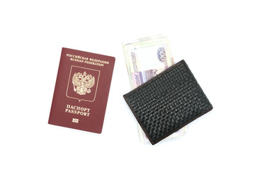 Passport and men's purse with money