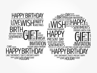 Happy 50th birthday word cloud collage concept