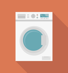 Modern washing machine, front view. Washer. Equipment for washing clothes. Household appliances. Vector illustration in flat style.