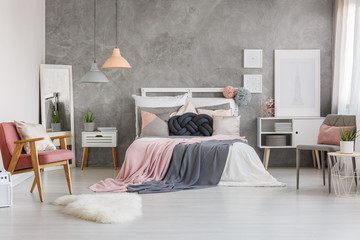 Adorable bedroom with powder pink