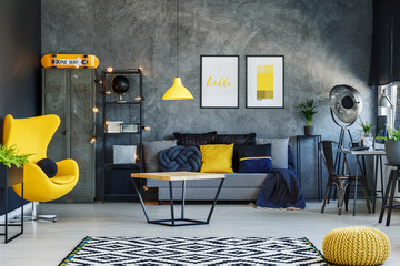 Living room with yellow chair