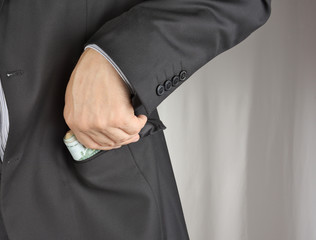 Pencil pusher asking for a bribe in euros or in dollars