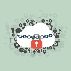 Illustration of cloud security. Flat vector design.