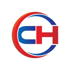 Obraz premium ch logo vector modern initial swoosh circle blue and red