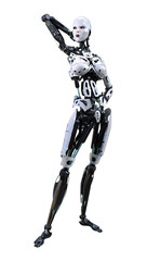 3D Rendering Female Robot on White
