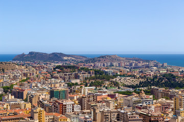 Fototapeta na wymiar Cagliari, Sardinia, Italy. Scenic view of the city from a bird's eye view