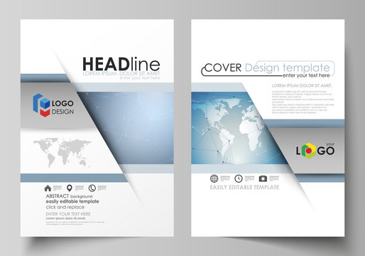 The vector illustration of the editable layout of two A4 format modern covers design templates for brochure, magazine, flyer, report. Scientific medical DNA research. Science or medical concept.