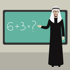 Man in classroom. Muslim teacher. Flat vector.