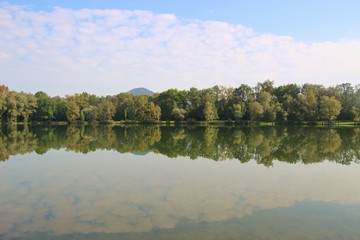 On the shore of lake Salzachsee in autumn. Lake Salzachsee, Salzburg, Austria, Europe.