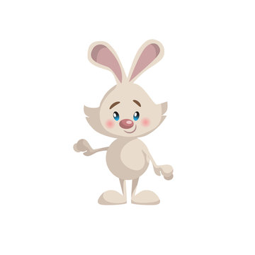 Cartoon trendy style cute standing and smiling bunny mascot icon. Simple gradient vector illustration isolated on white background.