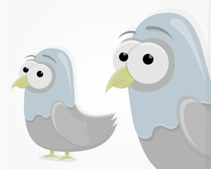 Sad funny pigeon in cartoon style. Cartoon character for animation.