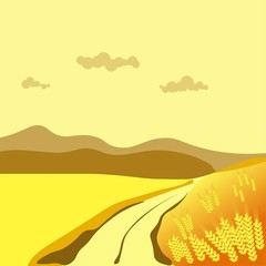 Obraz premium Summer or autumn season wheat field valley nature landscape vector flat scenery