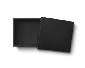 Opened black empty gift box isolated on white background.