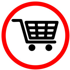 shopping car, center mall, warning sign caution symbol on white background.