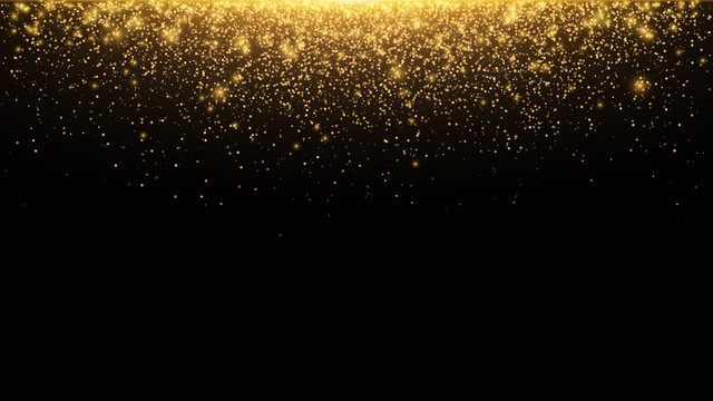 Abstract falling golden lights. Magic gold dust and glare. Festive Christmas background. Golden rain. Vector
