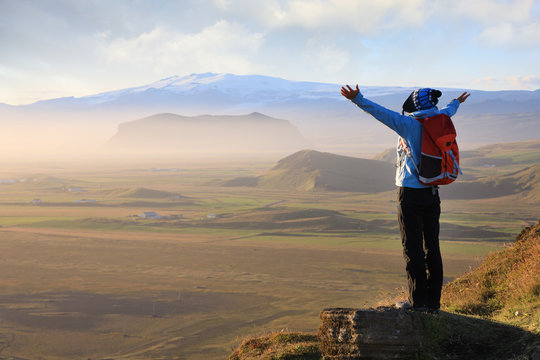 Woman enjoying the beauty of Iceland landscape