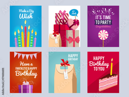 "Invitation cards for kids birthday party. Vector design template with
