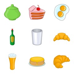 Knife and fork icons set, cartoon style