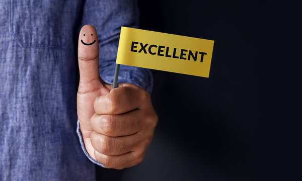 Customer Experience Concept, Best Excellent Services Rating for Satisfaction present by Thumb of Client with Excellent word and Smiley Face icon