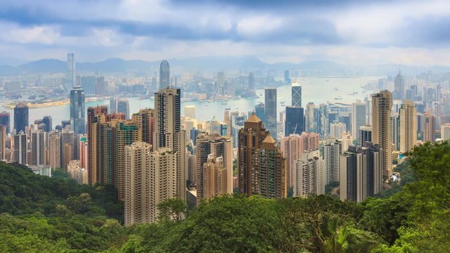 Hong Kong Cityscape High Viewpoint Of The Peak 4K Time Lapse