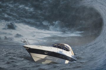Schiff auf hoher See erwartet Tsunami