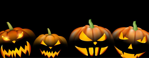 Black banner with orange halloween pumpkins.