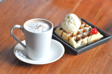 hot coffee and waffle