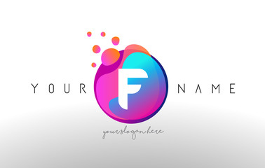 F Dots Letter Logo With Bubbles. A Letter Design Vector with Vibtant Colored Particles.
