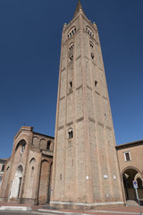 Fototapeta na wymiar Forli (Italy): Aurelio Saffi square with church of San Mercuriale