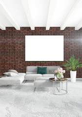 White bedroom or livingroom minimal style interior design with stylish wall and sofa. 3D Rendering. Conept of show room
