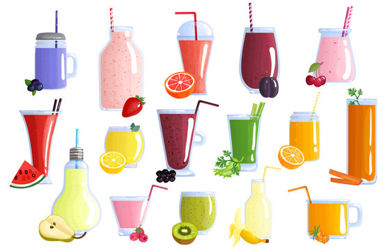  Fruit Smoothie Colorful Icons Set 
