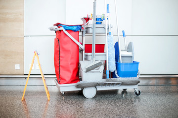 cleaning cart in modern hall